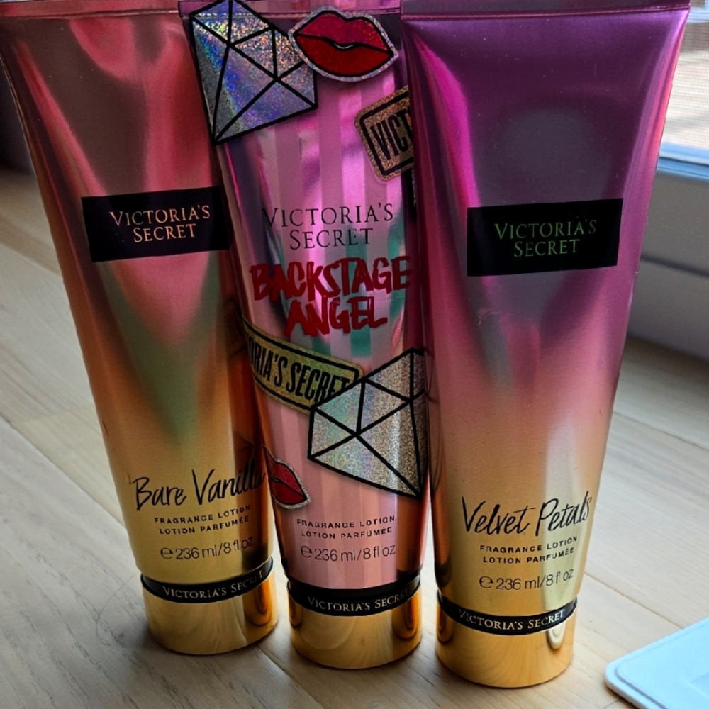NWT. Victoria's Secret Bare Vanilla, Backstage Angel And Velvet Petals Lotion.